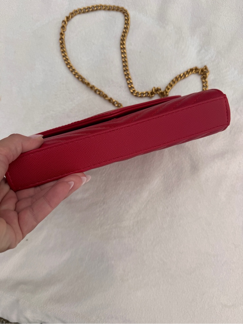 Saint Laurent Red Chevron Quilted Envelope Crossbody with Gold YSL Hardware - Picture 4 of 9